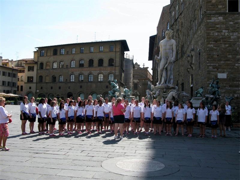 florence07.JPG - Performing in front of the Statue of David, (replica) in front of the Palazzo Vecchio in Florence